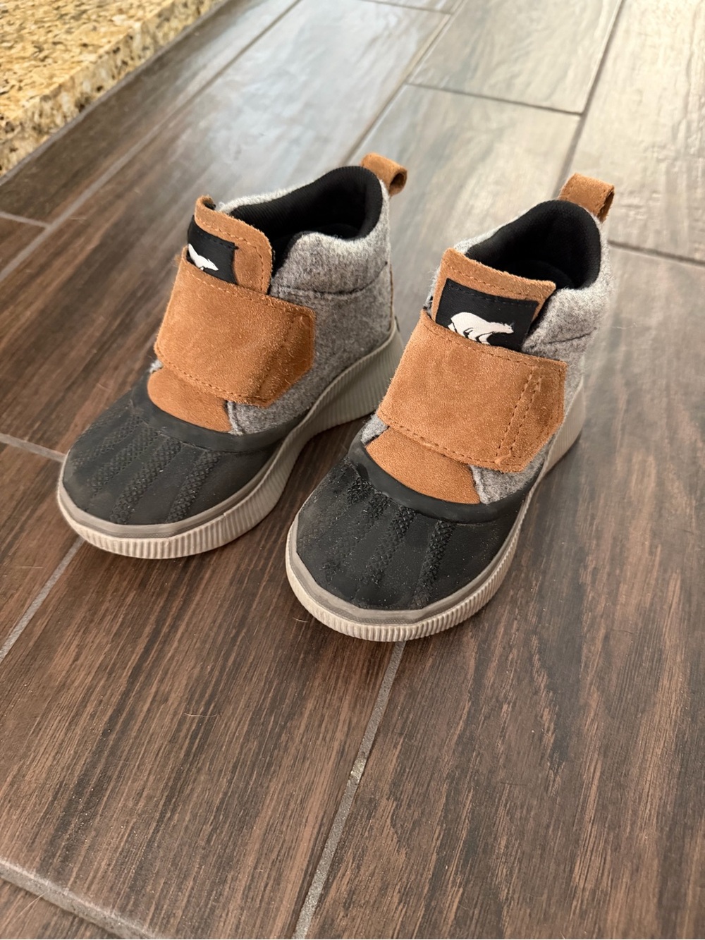 Sorel Kids Brown Suede and Gray Waterproof Duck Boot